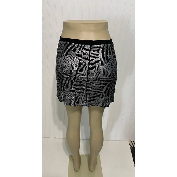 Theory Silk Mini Sequin‎ Skirt Black Silver Size 2 - Picture 14 of 15